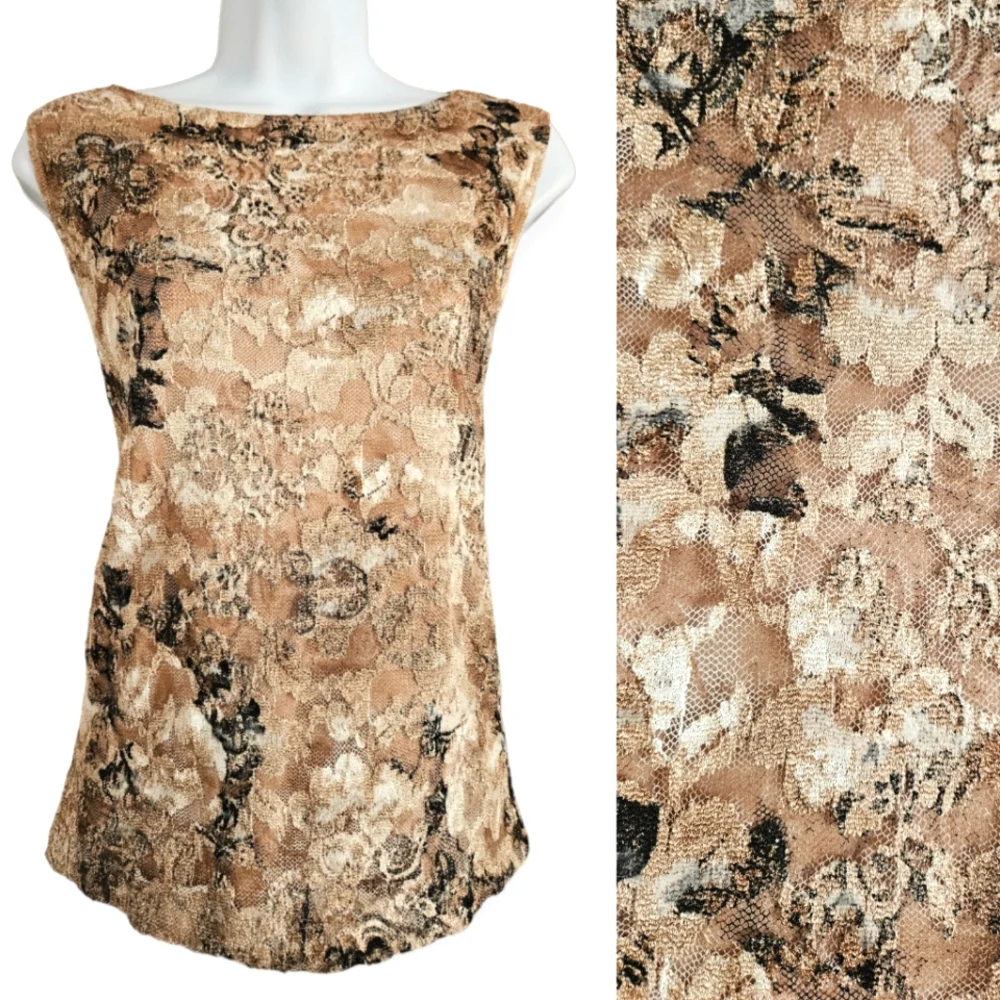 NWOT Chicos tn & black floral lace shell blouse top Womens Large - Picture 1 of 7
